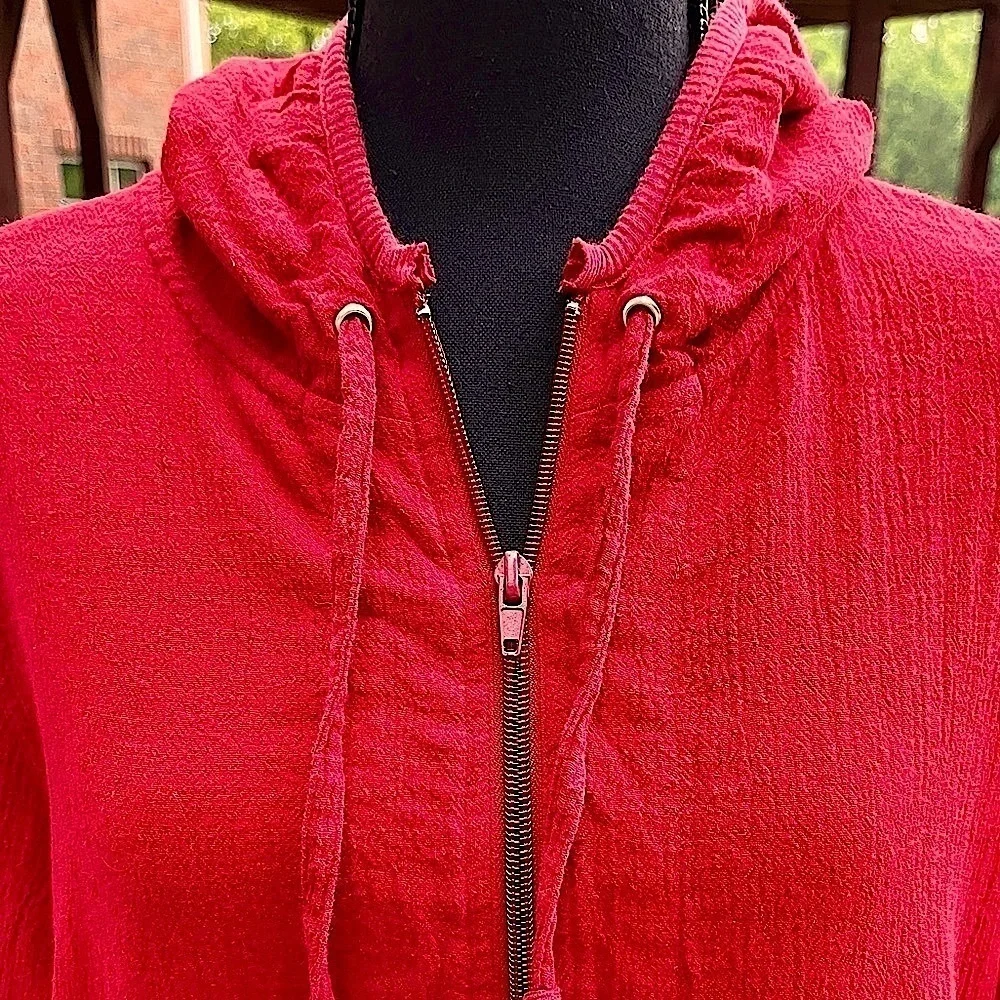 Chico's Lightweight Cotton Full Zip Hoodie Burgundy Medium